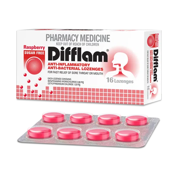 Difflam Anti-Inflammatory & Anti-Bacterial Lozenges - Raspberry